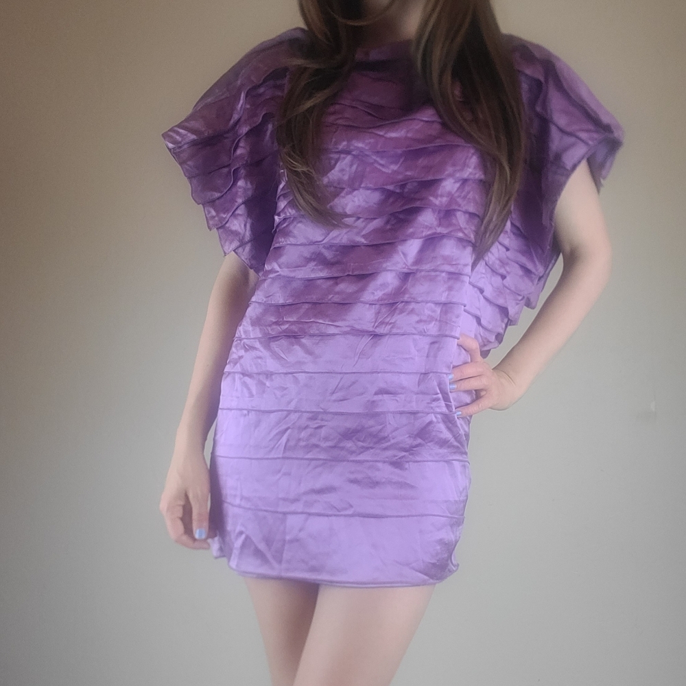 Bebe Purple Silk Chara Layered Elegant Party Mini Dress Size Small